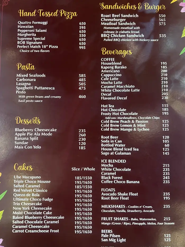 Bag of Beans Menu